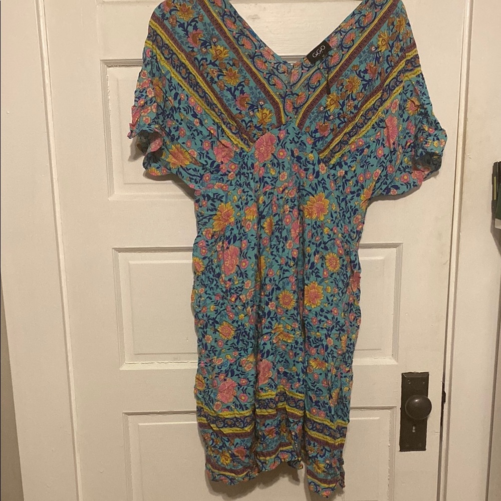 Colorful Floral V-Neck Dress Sz. Medium